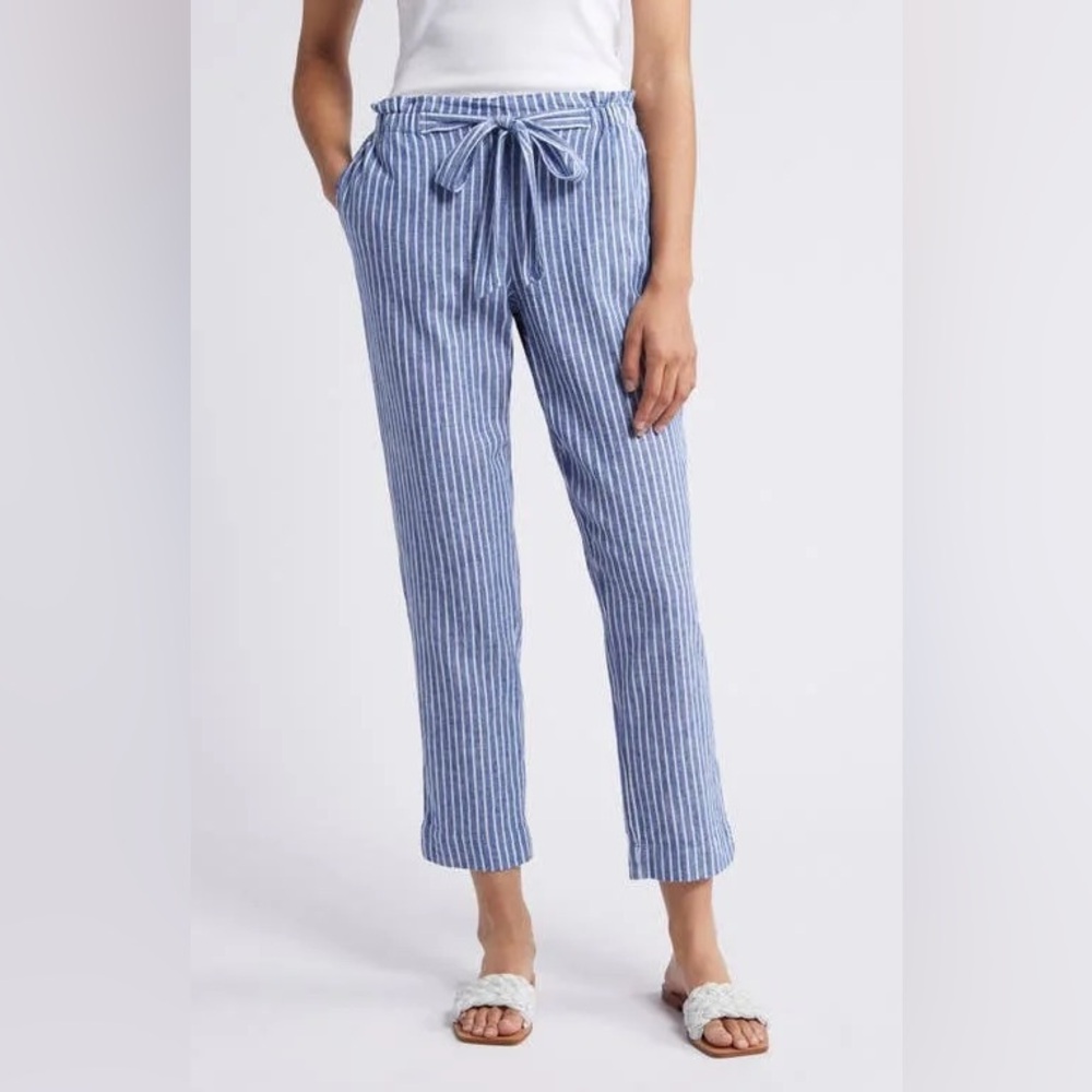 BeachLunchLounge Blue White Striped Linen Pants